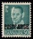 1955 50ø Turquoise Green 'POSTFÆRGE’ Overprint (image for) 1955 50ø Turquoise Green 'POSTFÆRGE’ Overprint