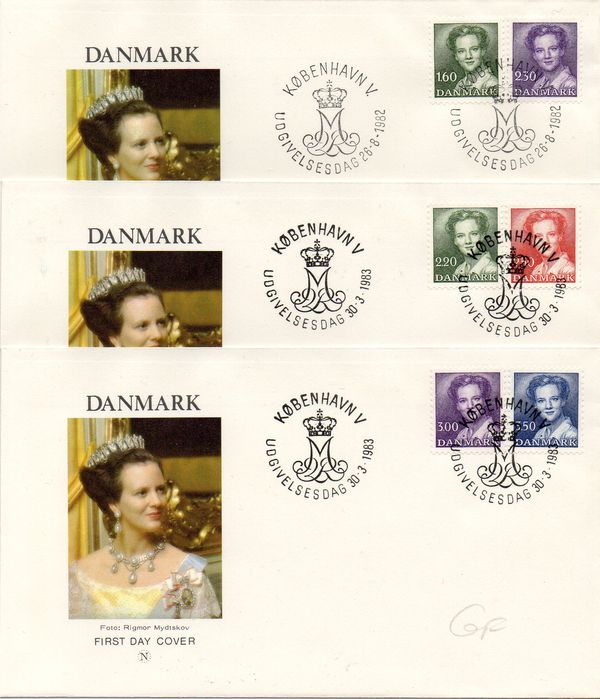 1983 Queen Margrethe 6v on 3 Covers