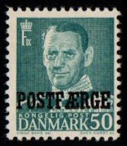 1955 50ø Turquoise Green 'POSTFÆRGE’ Overprint